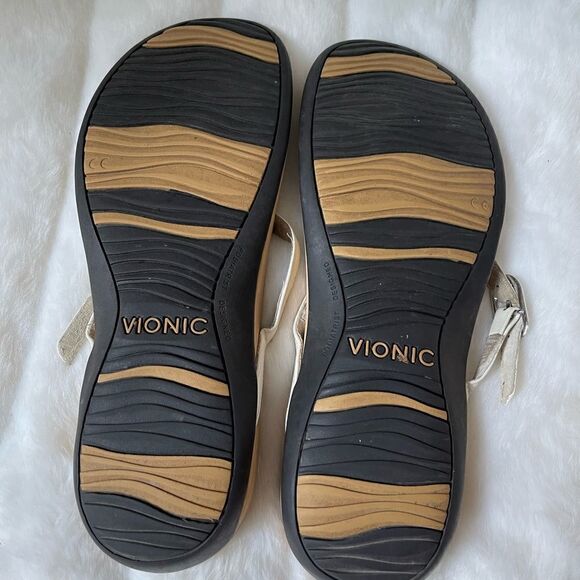 Vionic karina comfort thong sandals beige with silver tone ring accent size9 - Picture 7 of 7